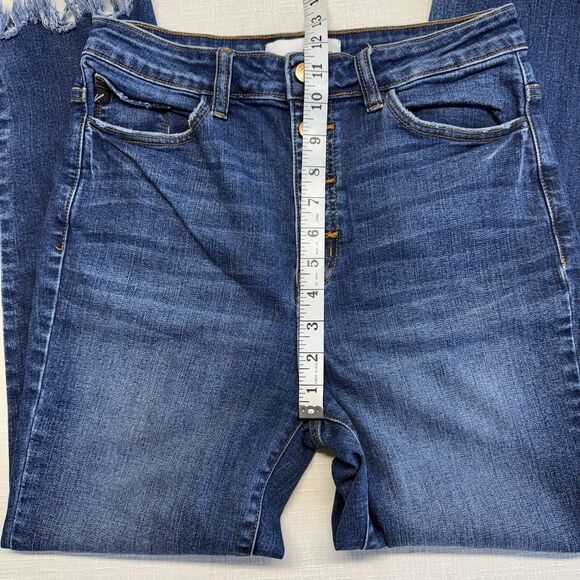 KanCan High-Rise Button Fly Frayed Hem Stretch Straight Blue Denim Women's Jeans - Picture 7 of 9